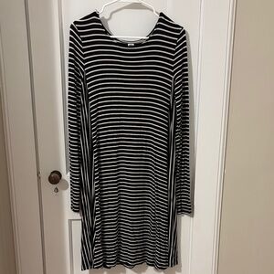 Black and White Striped Long Sleeve Dress